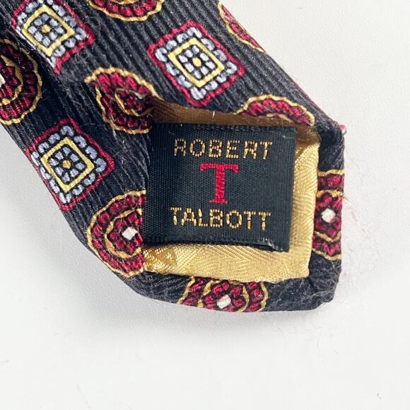 Robert Talbott Geometric Print Mens Neck Tie Navy Burgundy Red 100% Silk USA - Picture 6 of 7